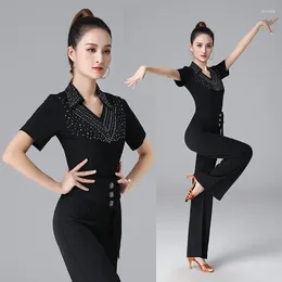 Stage Wear Solid Colour Ballroom Dance Standard Pants Street Birthday Women Classical Elegant Jazz Modern Latin Girls Short Sleeves Tops 6XL