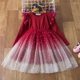 Girl Dresses Long Sleeve Girls For Spring Autumn Solid Sequin Birthday Party Vestido Kids Winter Dress Red Christmas