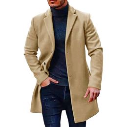 Men's Wool Blends Mens Trench Coat Blended Jacket Slim Fit Fall Winter Soft Single Breasted Outwear 231027