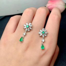Stud Earrings Natural Green Emerald Red Gemstone For Women With Silver Jewelry Girl Present Choice Birthday Party Gift
