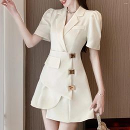 Women's Suits Summer Long Blazer Mini Dress Women Fashion Short Sleeve Business Work Office Casual Coats Woman Jacket