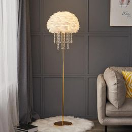 Floor Lamps Feather Lamp E27 Crystal Light Luxury Nordic Living Room Sofa Next To Bedroom Bedside Warm 3-color