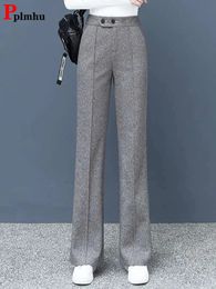 Women's Pants s Big Size Thick Wool Blend Straight Korean style Woollen Wide Leg Winter Casual High Waist Loose Trousers 231027