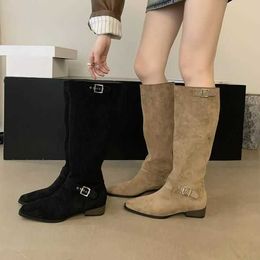 Knight Boots Women's 2023 Thick Heels Autumn/Winter Western Boots High Sleeve Thin Belt Buckle Show Thin Long Boots Casual 231028