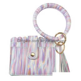 Pu Leather Card Bag Keychains Party Bracelet Keychain Wallet With Tassels String Bangle Key Ring Holder Wristlet Handbag Wbfg Drop Del Dhufu