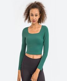 34 Cropped Shirts Slim Fit Long Sleeve Tops Yoga Outfit Built in Padded Cups Sexy Fitness Shirt Stretchy Skin-Friendly Outfits for On the Move Everyday Top2072532