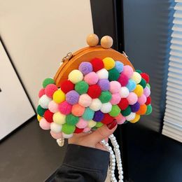 Evening Bags Fashion Hobo Bag Clutches Purse 2023 Winter Colorful Plush Handbag Women Luxury Pearl Chain Shoulder Crossbody Sac A Main