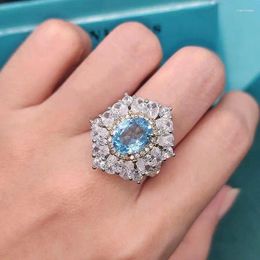 Cluster Rings High Quality Luxury Elegant Sea Blue Colour Ring For Women Vintage Wedding Bridal Fashion Jewellery