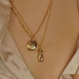 Pendant Necklaces 2021 New Tarnish Anti-Allergic Stainless Steel 18K Gold Plated Abstract Human Face Body Charm Jewellery For Women Drop Dhc1N