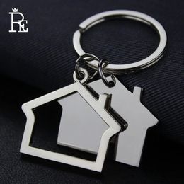 Keychains Lanyards RE 100pcs/lot Alloy House Home Men Women Gift Keychain Keyring Key Chain Ring Car Bag Costomized Wholesale 231027