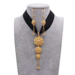 Necklace Earrings Set Coloured Rope Gold Plated Ethiopian Arabia Pendant Earring For Women Dubai African Wedding Bridal Gifts