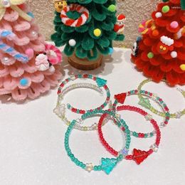 Charm Bracelets Christmas Themed Bracelet Wristband Adjustable Open Bangle Sweet Colorful Beaded Jewelry For Women Girls