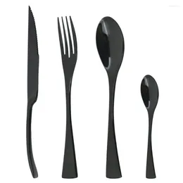 Dinnerware Sets 304 Stainless Steel Cutlery Set Steak Knife Fork Spoon 4Pcs Black Dinner Tableware Western Kitchen Silverware