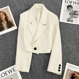 Women's Suits 2023 Summer Single-button Cropped Blazer Women Korean Fashion Short Jacket Office Lady Casual Black Beige