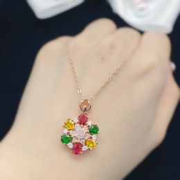 Women Rainbow Tourmaline Colourful Crystal zircon Diamond Pendant Rose Gold Necklace Girlfriend Wedding Party Jewellery Birthday Gift