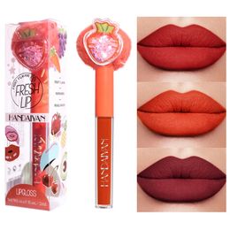 New Fruit Plush Head Matte Lip Gloss None Stick Cup Red Orange Lip Glaze Waterproof Long Lasting Liquid Lipstick Nude Makeup