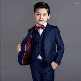 Men's Suits Boys Navy Blue Wedding Prom Tuxedo Suit For Men 3pcs Blazer Jacket Pants Vest Set Single Breasted Costume Homme