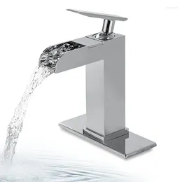 Bathroom Sink Faucets Waterfall Spout Faucet Solid Brass Single Handle One Hole Vanity Chrome