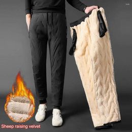 Men's Pants Winter Sweatwear For Men Thicken Fleece Windproof Down Cotton Warm Thermal Trousers Jogger Hiking With Zip Pockets