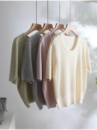 Women's Sweaters Autumn Women Knitted Wool Loose Short Sleeve Sweater O-neck Pullovers Jacket Ladies