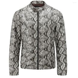 Men's Jackets 2023 Autumn Punk Style Unique Snakeskin Pattern Printed PU Leather Men Casual Slim