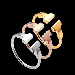 316L Stainless Steel fashion double T ring Jewelry for woman man lover rings 18K Gold-color and rose Jewelry Bijoux no have any lo234n