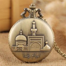 Pocket Watches Old Fashion Building Design Men Women Retro Quartz Analog Watch Necklace Pendant Chain Collectable Timepiece Reloj