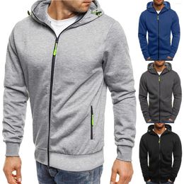 Men's Hoodies Grey Hoodie Sweatshirts Mens Long Sleeve Hooded Coat With Solid Colour Zipper Coats Pocket Winter European American Style