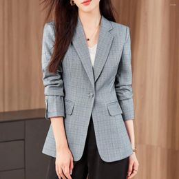 Women's Suits Spring Autumn Basic Small Blazer Woman Clothes One Button Fashion Office Lady Slim Plaid Casual Jacket Female