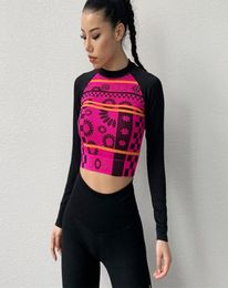 Women Sexy Crop Tops Gym Yoga Shirts Long Sleeve Printing Workout Tops Running Sport TShirts Fitness Sportswear5900637