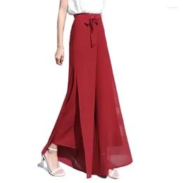 Women's Pants Chiffon Wide Leg 2023 Summer High Waist Panty Skirt Loose Straight Side Split Fashion Trousers Oversize Z150