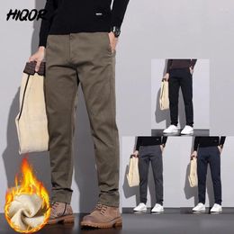 Men's Pants HIQOR Winter Fleece Thicken Trousers Autumn Business Casual Classic Solid Straight Baggy Fashion Men Clothing