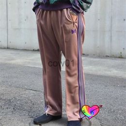 Men's Pants 2023 BOOT-CUT Needles Track Pants Men Women High Quality Poly Smooth Needles Pants Butterfly Knitted Purple Stripe Trousers J231028