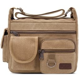 Waist Bags Canvas Messenger Bag for Men Vintage Water Resistant Waxed Crossbody Briefcase Padded Shoulder Male Handbag 231027