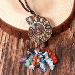 7 Chakra Chip Beads Tassel Car Hanging Reiki Natural Stone Ammonite Conch Pendant for Keychain Jewellery Men Women Gift