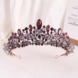 Hair Clips Handmade Bronze Purple Crystal Beads Bridal Crowns Tiaras Baroque Crown Women Rhinestone Pageant Diadem Wedding Accessories