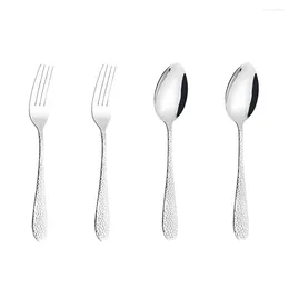 Dinnerware Sets Hammer Pattern Western Fork Spoon Stainless Steel Silverware Kitchen Tableware Forks Spoons Utensils Chopsticks