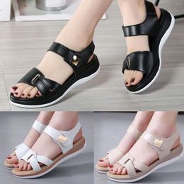 Sandals Fashion Summer Women Flat Thick Bottom Open Toe Hook Loop Solid Color Casual Womens Heel