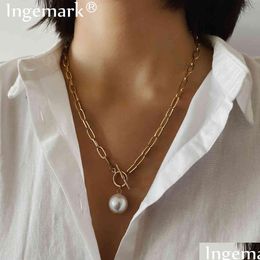 Gothic Baroque Pearl Pendant Choker Necklace For Women Wedding Punk Big Bead Lariat Gold Color Long Chain Necklaces Jewelry D Dhgarden Otwfd