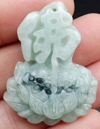 Certified 100% Natural Type A Jade Jadeite Carved Fo Lotus Flower Pendant 1pc