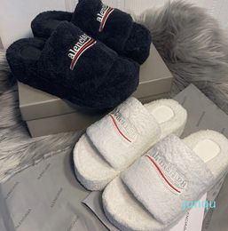 Slipper Designer Men Paris Women Wool Winter Fur Fluffy Furry Warm Alphabet Sandals