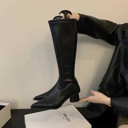 2023 Slim Women's Boots Autumn New Thick Heel Pointed Long Boots Sexy Side Zipper Show Legs Long Riding Boots 231028