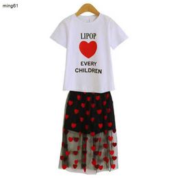 Brand Summer Girls Clothes Princess Children Dancing Sets Kids Heart Pattern T shirt with Skirts 2pcs Outfit