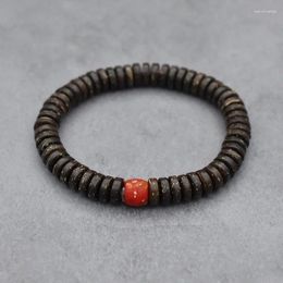 Strand Natural Stone Round Beads Coconut Wood Flake Bracelets Wooden Bead Male Bracelet Unique Style For Men Gift