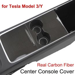 For Tesla Model 3 Y Center Console Panel Protector Sticker Real Carbon Fiber Center Control Cover Model3 interior Accessories