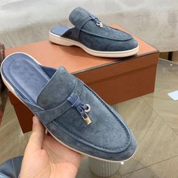 Socos de caminhada Slippers Summer Men Mules Open Style Open Half Suede Backless Flat Casual Shoes LP 93