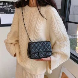 2023 Design Bag Factory % 80% Wholesale and Retail New Little Fragrant Wind Golden Ball Square Fat Man Diamond Plaid Chain Women's Bag Genuine Leather One Shoulder