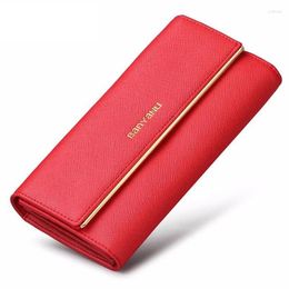 Wallets Long Genuine Leather For Women Large Capacity Trifold Card Holder Female Zipper Coin Bag Hasp Purse Red Clutch Wallet