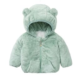Jackets Winter Kids Coat Jacket Bear Hoodies Thick Warm Solid Color Zipper With Pocket Overcoat Cute Children Boys Girls Outfits 16T 231027