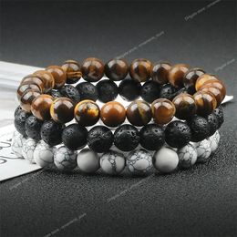 Hot 8mm Beaded Bracelets Natural Tiger Eye Lava Stone Healing Distance Bracelet for Men Women Friend Gifts Charm Strand Jewellery Fashion JewelryBracelets